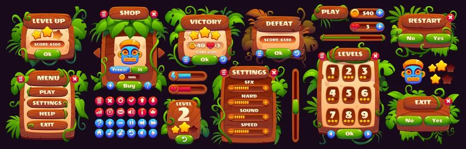 Game interface jungle rain forest wood asset Stock Illustration