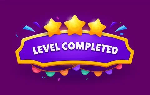 Game interface level complete icon with gold stars Stock Illustration