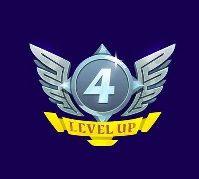 Game interface level up metal badge steel win icon Stock Illustration