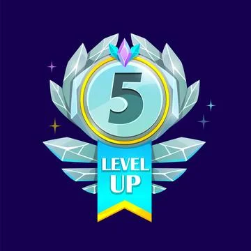 Game interface level up metal badge with wings Stock Illustration