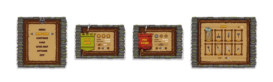 Game interface, popup menu, win and lose windows 스톡 일러스트