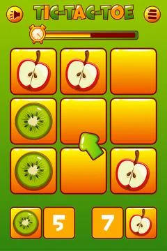 Game interface Tic-Tac-Toe in FRUITs themed for your 2D game design. two pl.. Stock Illustration