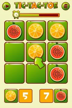 Game interface Tic-Tac-Toe in FRUITs themed for your 2D game design. two play Stock-Illustration