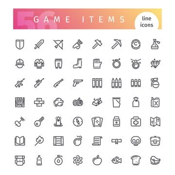 Game Items Line Icons Set Stock Illustration