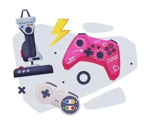 Game Joystick Set, Gamepads Controller Consoles Vector Illustration Illustrazione stock