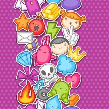 Game kawaii seamless pattern. Cute gaming design elements, objects and symbols イラスト素材