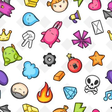 Game kawaii seamless pattern. Cute gaming design elements, objects and symbols 스톡 일러스트