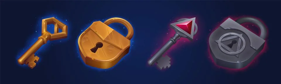 Game keys and locks ui icons loot box gamer assets 스톡 일러스트