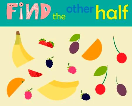 A game for kids to develop logic. Pick up the second half. Vector illustratio Stock Illustration