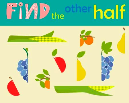 A game for kids to develop logic. Pick up the second half. Vector illustratio Stock Illustration