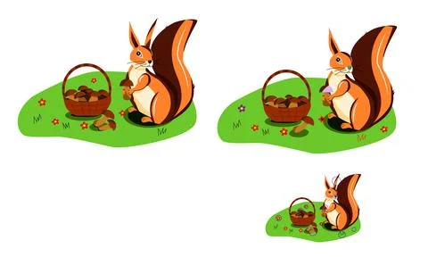Game for kids find 10 differences of a squirrel in a clearing Stock Illustration