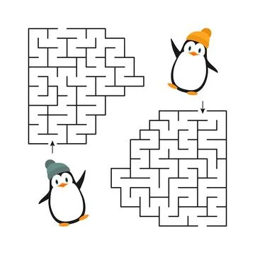 Game - a labyrinth for two with penguins for teaching children. Stock Illustration