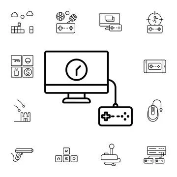 Game, lags, computer, game controller flat vector icon in esport pack Illustrazione stock