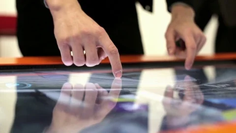 The game on the large touch screen Stock Footage 76552744