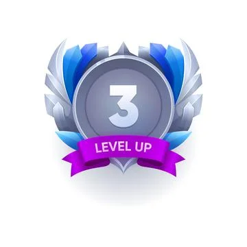 Game level up and win metal badge, ui icon, label Stock Illustration