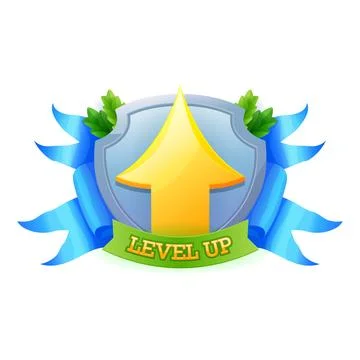 Game level up badge and win icon, vector ui bonus Stock Illustration