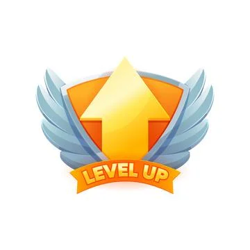 Game level up badge and win icon vector bonus rank Illustrazione stock