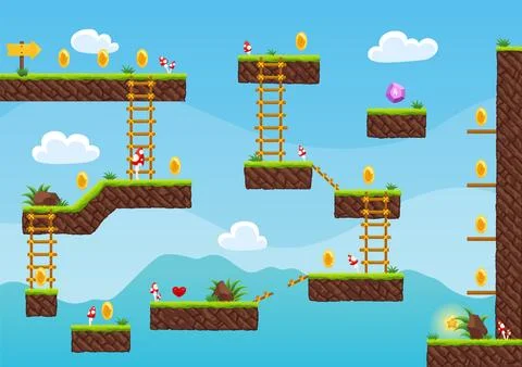 Game level map. Arcade 2d video game for old computer or console. Cartoon Stock Illustration