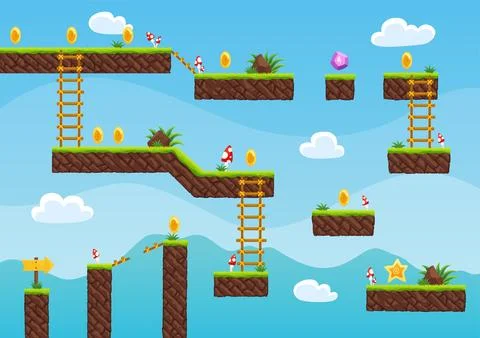 Game level map. Arcade 2d video game for old computer or console. Cartoon Stock Illustration