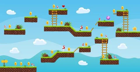 Game level map. Arcade 2d video game for old computer or console. Cartoon Stock Illustration