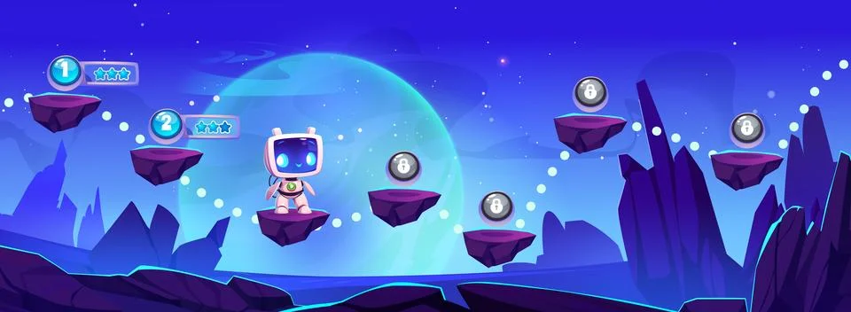 Game level map on space alien planet Stock Illustration