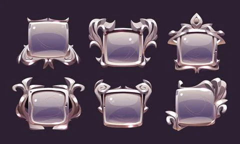 Game level metallic ui badges, square banners set Stock Illustration