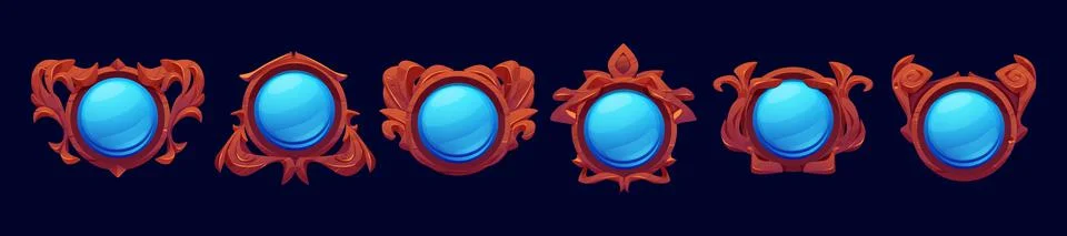 Game level or avatar frames, ui icons, buttons set Stock Illustration
