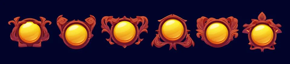 Game level or avatar frames, ui icons, buttons set Stock Illustration