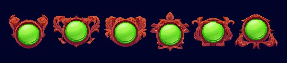 Game level or avatar frames, ui icons, buttons set Stock Illustration