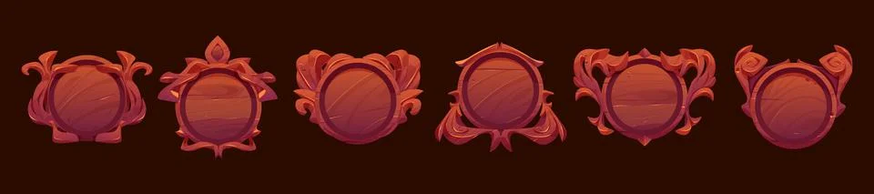 Game level or avatar frames, ui icons, buttons set Stock Illustration