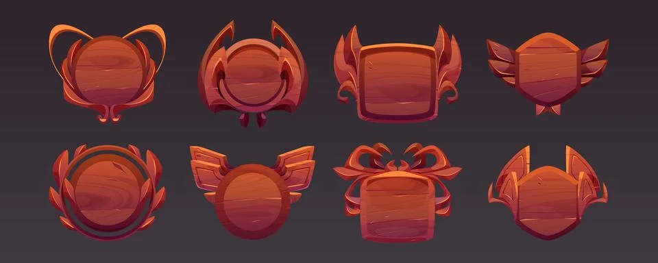 Game level or avatar frames, ui icons, buttons set Stock Illustration