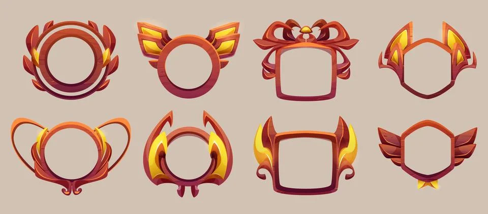 Game level or avatar frames, ui icons, buttons set Stock Illustration