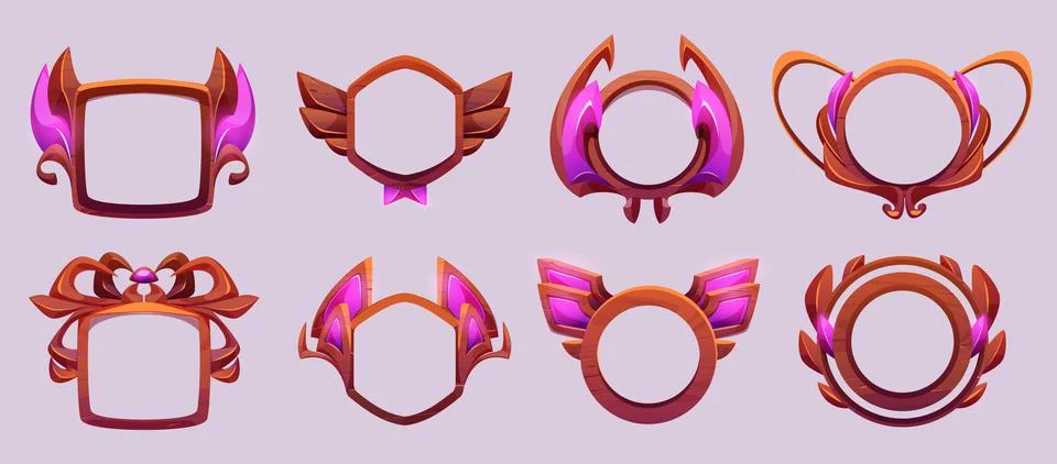 Game level or avatar frames, ui icons, buttons set Stock Illustration