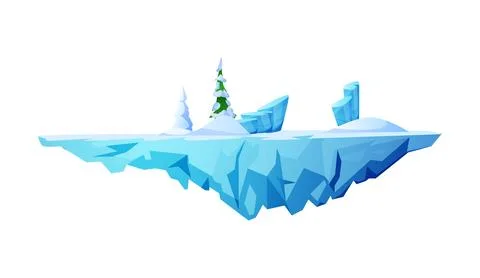 Game level platform with winter landscape on ice, vector illustration on white Stock Illustration