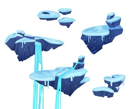 Game level platforms with ice and waterfall Illustrazione stock