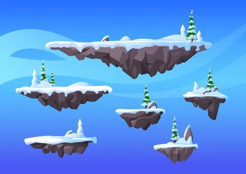 Game level platforms with winter landscape, cartoon vector illustration Stock Illustration