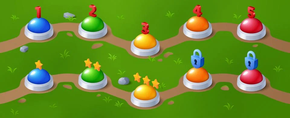 Game level progress indicator on green lawn Illustrazione stock