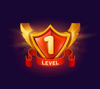 Game level up shield badge, win icon, bonus award Stock-Illustration