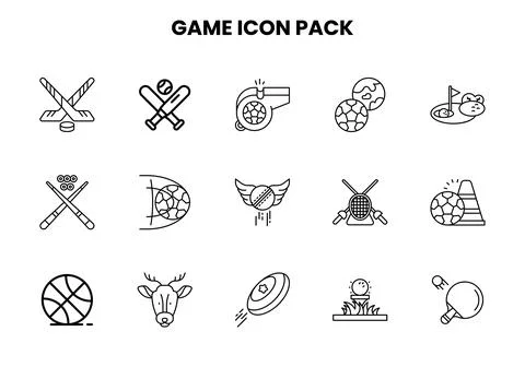 Game Line Collection Icons Pack Stock Illustration
