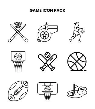 Game Line Set Icons Pack 库存插图