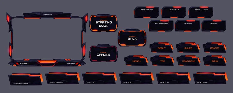 Game live stream panels, overlay frames Stock Illustration
