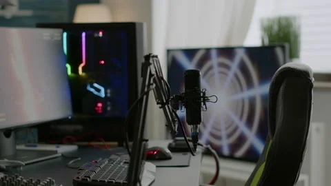 Game loading on display of RGB professional powerful computer Stock Footage 151384282