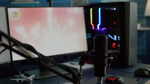 Game is loading on display of RGB professional powerful computer Stock Footage 151390669