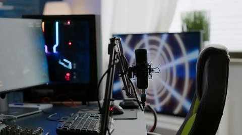 Game loading on display of RGB professional powerful computer Stock-Fotos