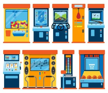 Game machine arcade vector gambling games in casino gamesome gambler or gamer Stock Illustration
