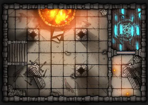 A game map with a dungeon, a view from above, several rooms on it, a large bo Stockillustratie