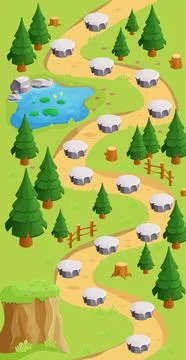 Game map forest gui background, template in cartoon style, casual isometric view Stock Illustration