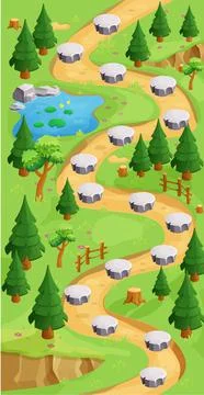 Game map forest gui background, template in cartoon style, casual isometric view 스톡 일러스트