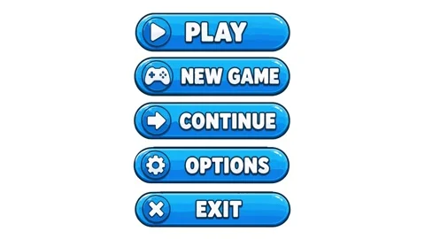Game menu animated blue UI buttons with icons clicking sequence 4k isolated.. Stock Footage 341906269
