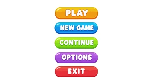 Game menu animated colorful oval UI buttons list clicking sequence 4k isola.. Stock Footage 341906264